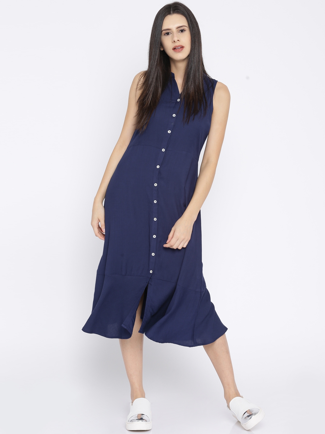 Buy And Women Navy Blue Solid Shirt Dress Dresses For Women 1871479 Myntra 5338