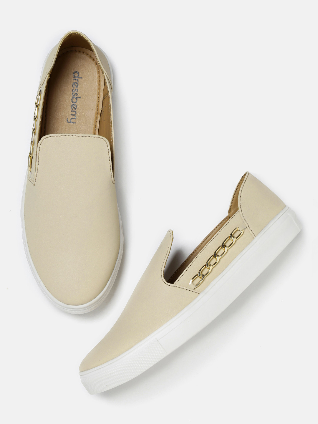 Buy DressBerry Women Beige Embellished Slip On Sneakers Casual Shoes