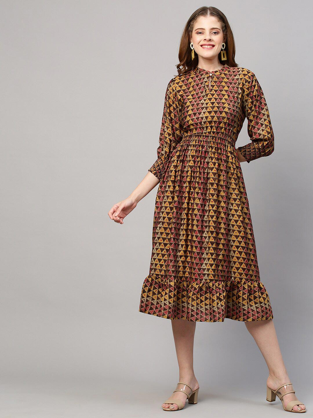 Buy FASHOR Brown Floral Midi Dress Dresses for Women 18720242 Myntra