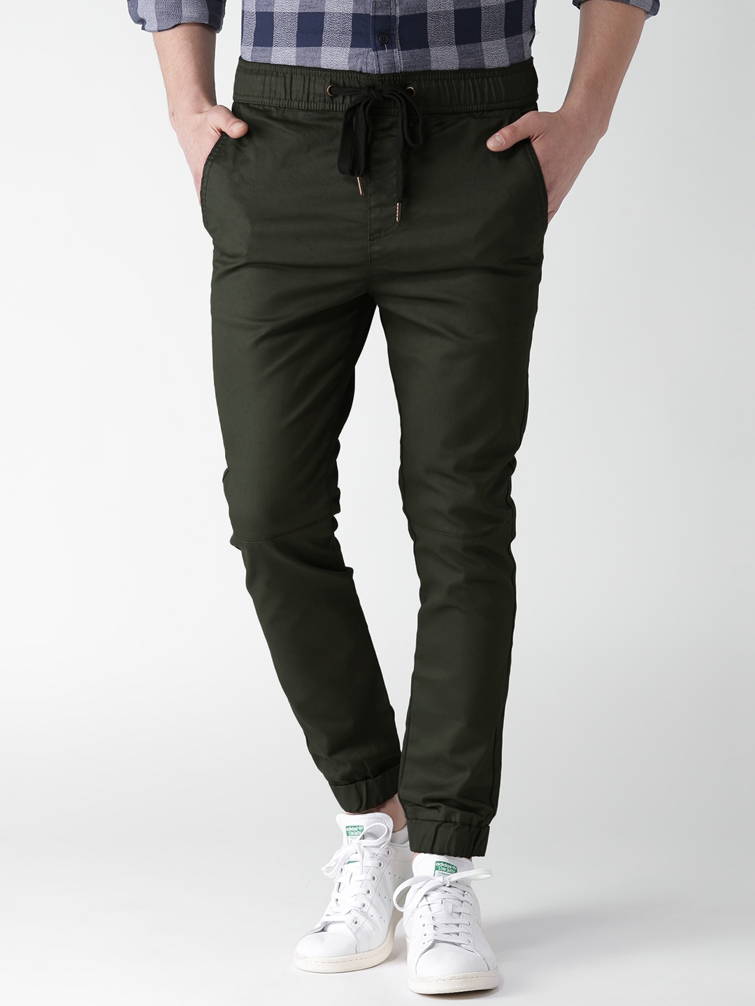 Buy FOREVER 21 Men Olive Green Solid Joggers - Trousers for Men 1872228 ...