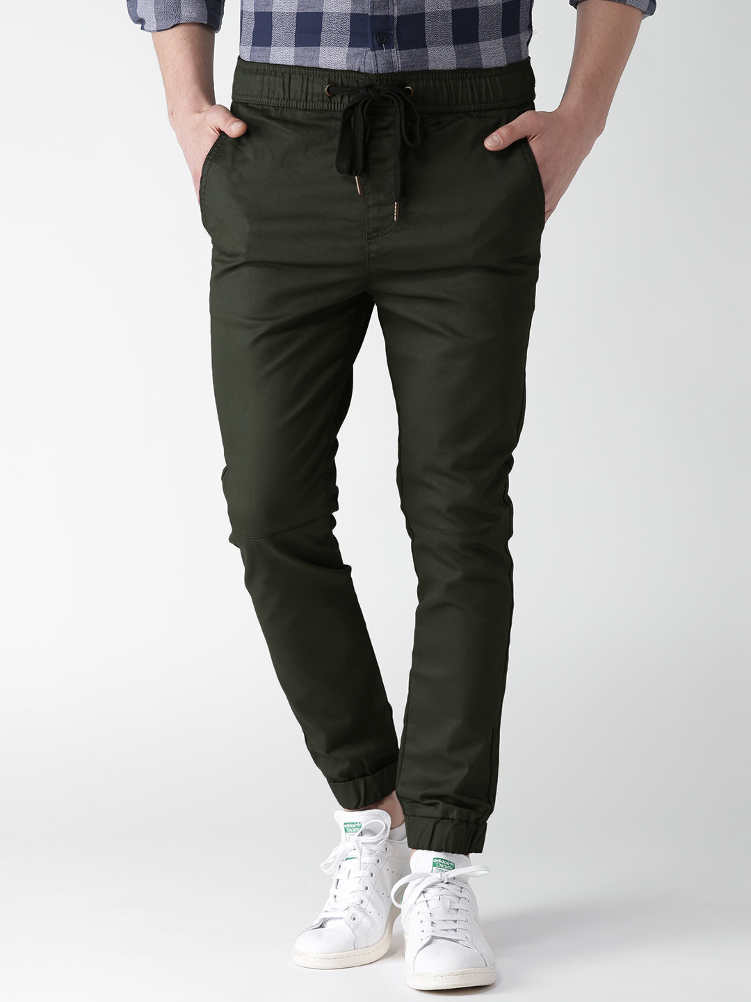 Buy FOREVER 21 Men Olive Green Solid Joggers Trousers for Men 1872228