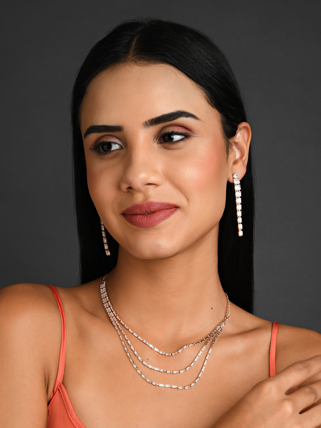 Buy Fida Women Rose Gold Toned & White American Diamond Jewellery Set Jewellery Set for Women