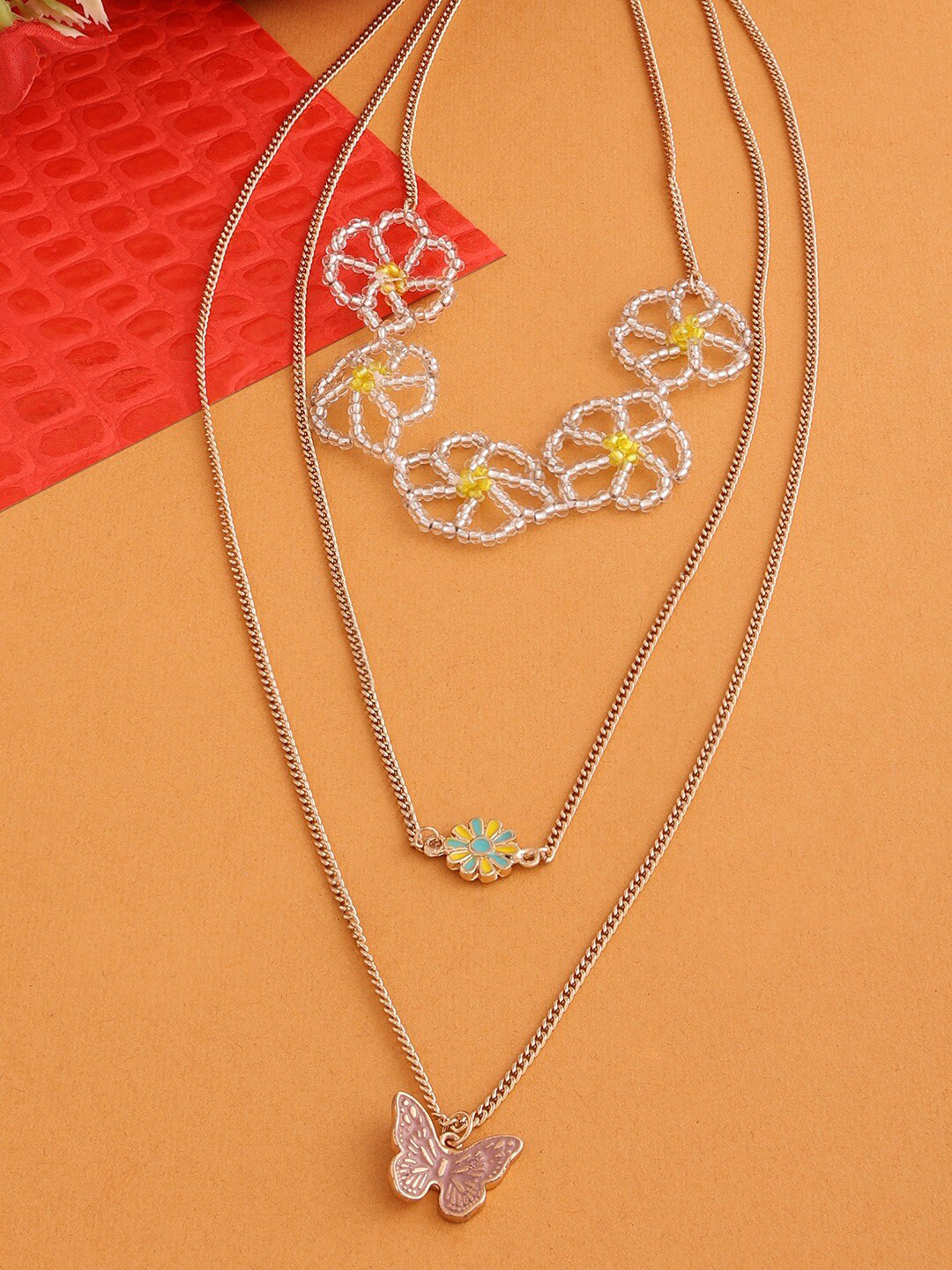 Buy AMI Gold Toned & White Gold Plated Layered Chain Necklace And