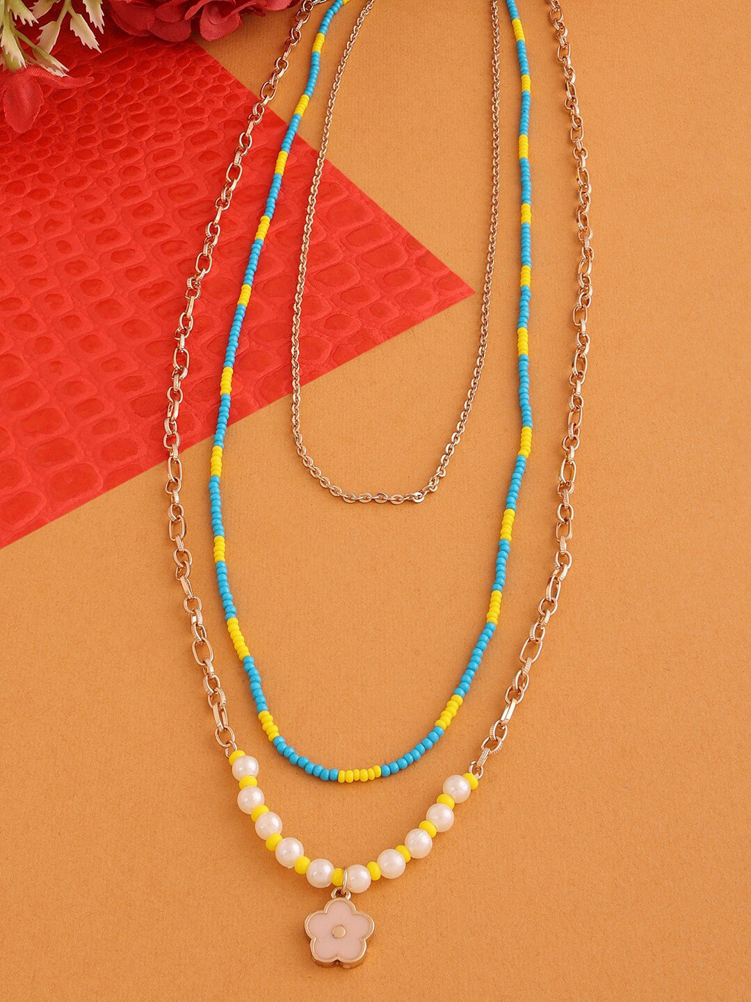 Buy AMI Gold Toned & Blue Gold Plated Layered Chain Necklace And