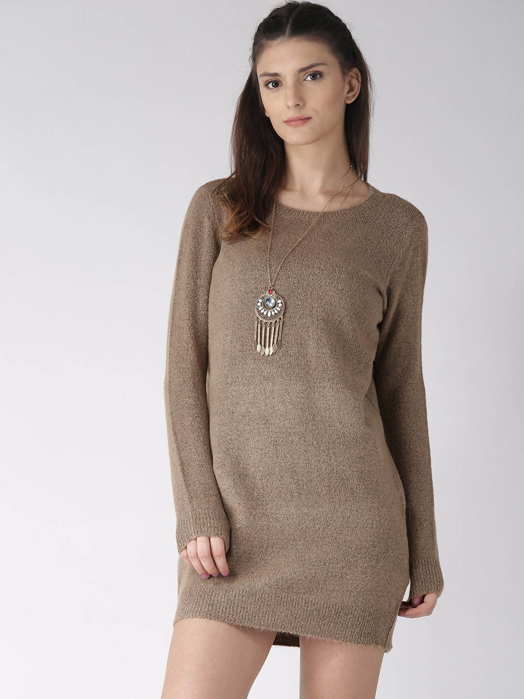 Buy FOREVER 21 Women Beige Solid Mini Sweater Dress Dresses for Women