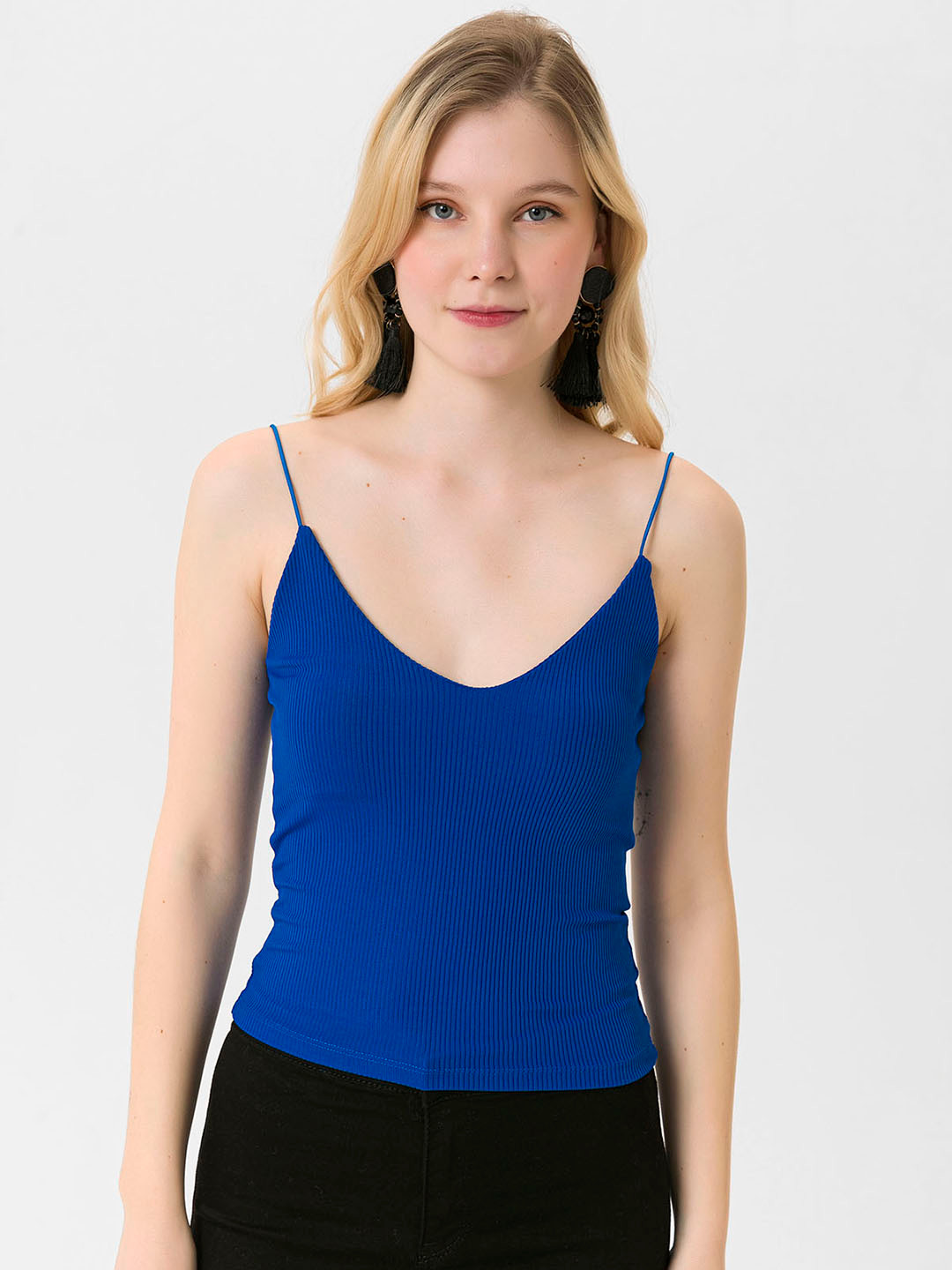 Buy Busem Blue Ribbed Fitted Top Tops for Women 18725212 Myntra