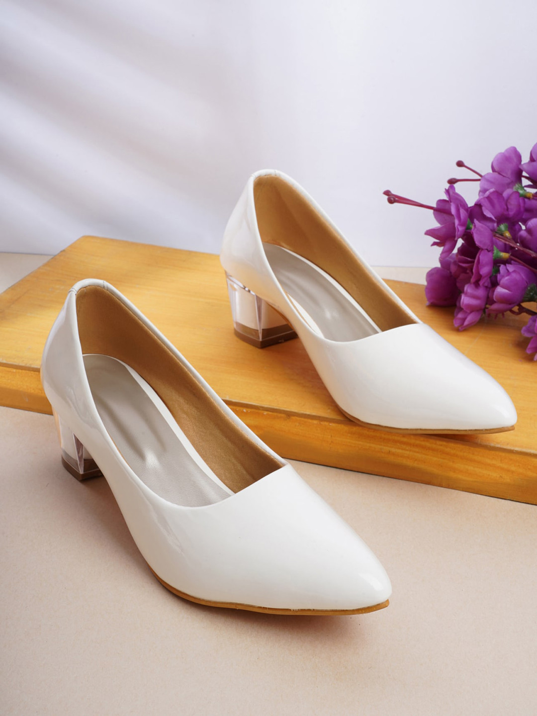 Buy Walkfree White Block Pumps Heels for Women 18726176 Myntra