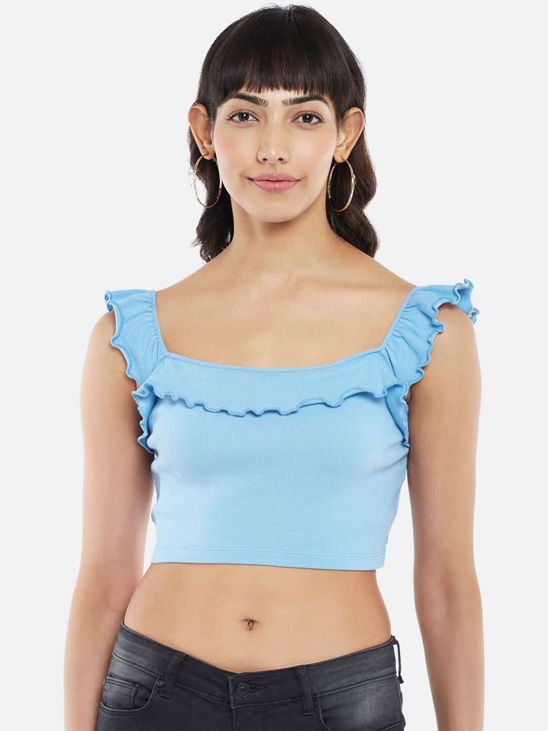 Buy People Blue Ruffles Crop Top - Tops for Women 18726476 | Myntra