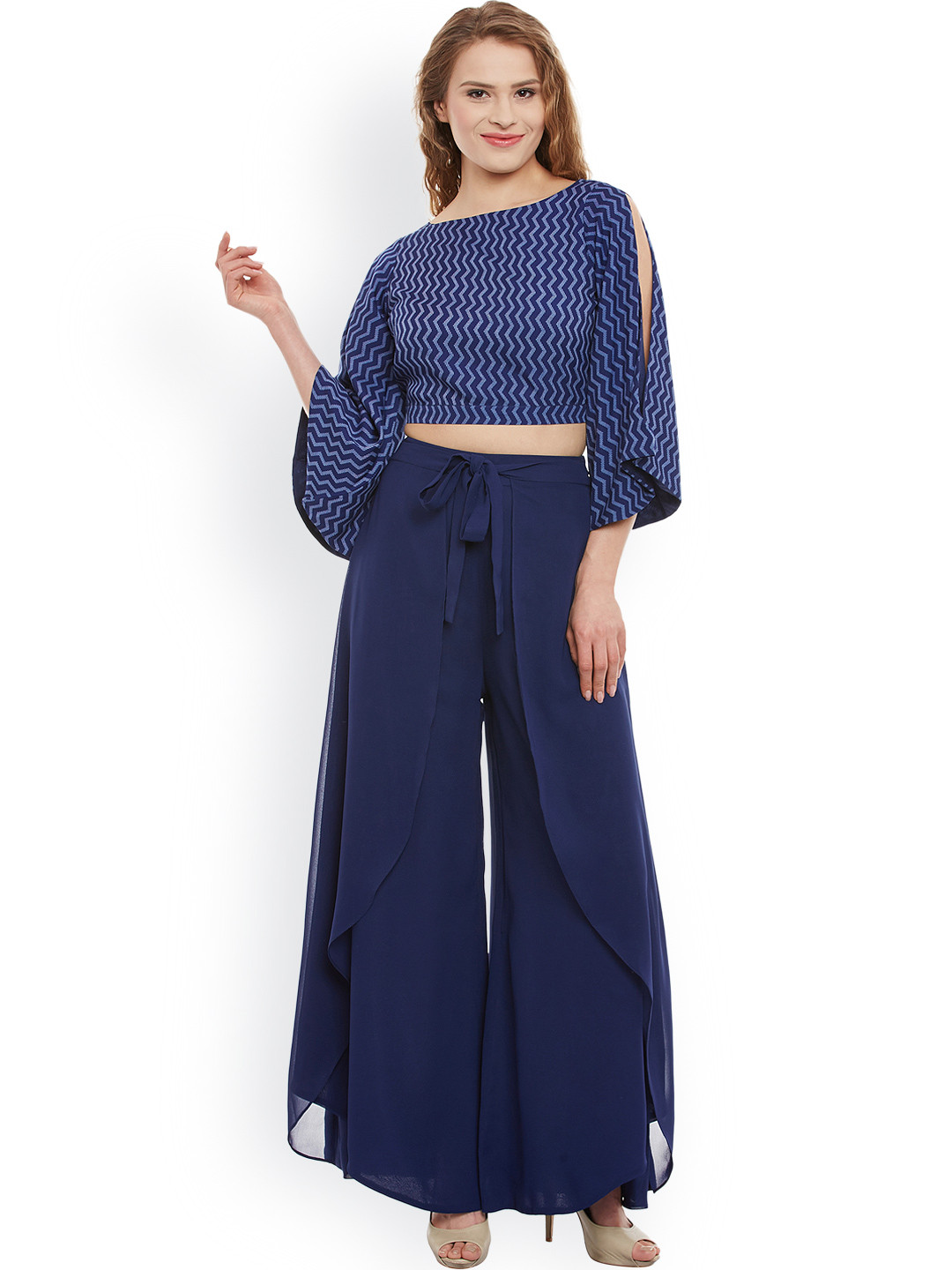 Buy Athena Blue Printed Top With Palazzo Co Ords for Women 1872738