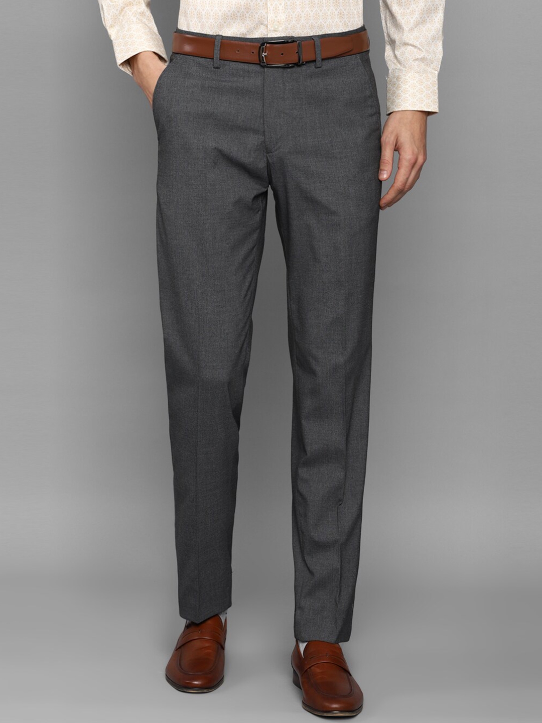 Buy Louis Philippe Men Grey Textured Trousers - Trousers for Men ...