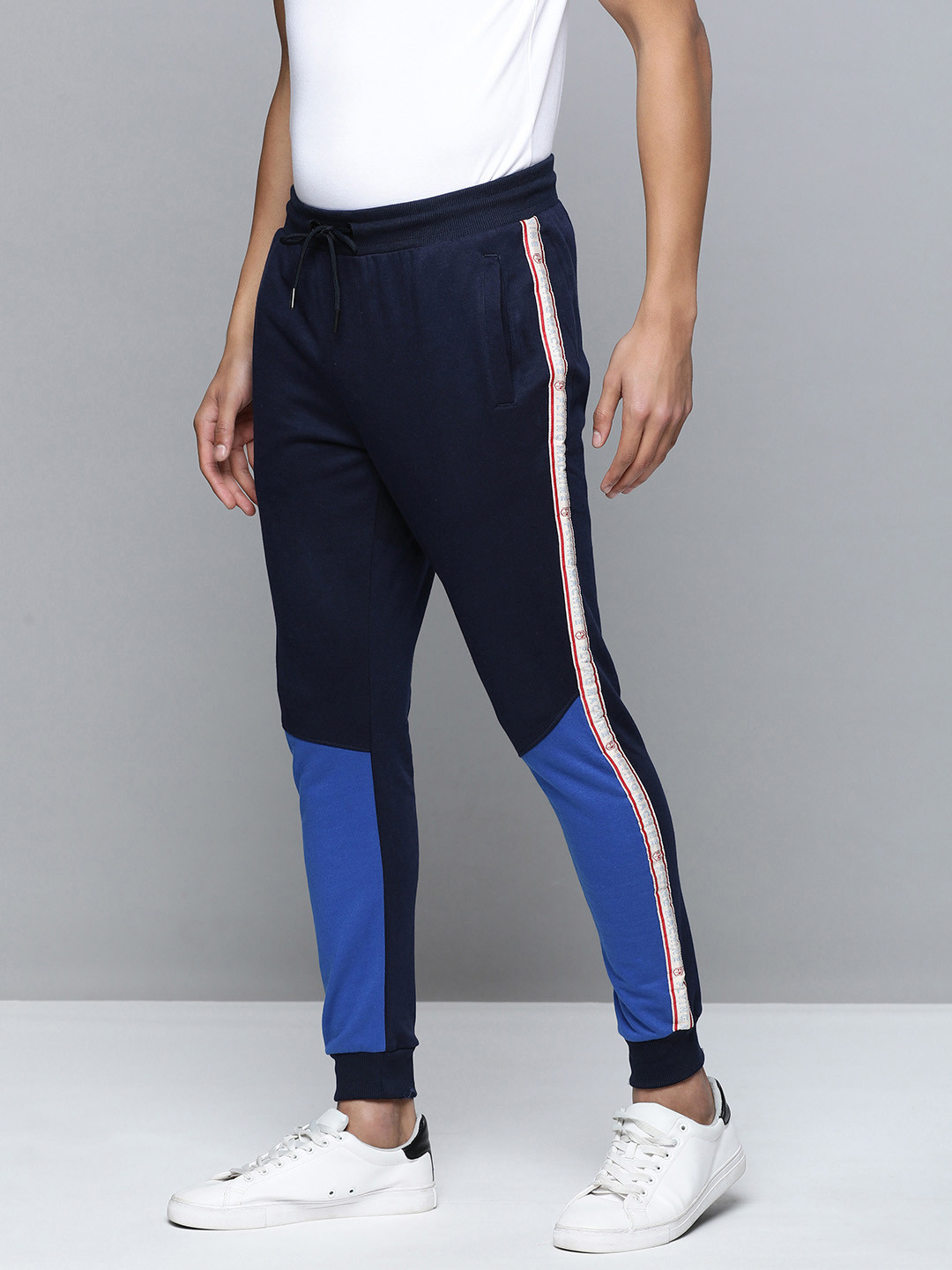 Buy Flying Machine Men Blue Colourblocked Slim Fit Joggers - Track ...