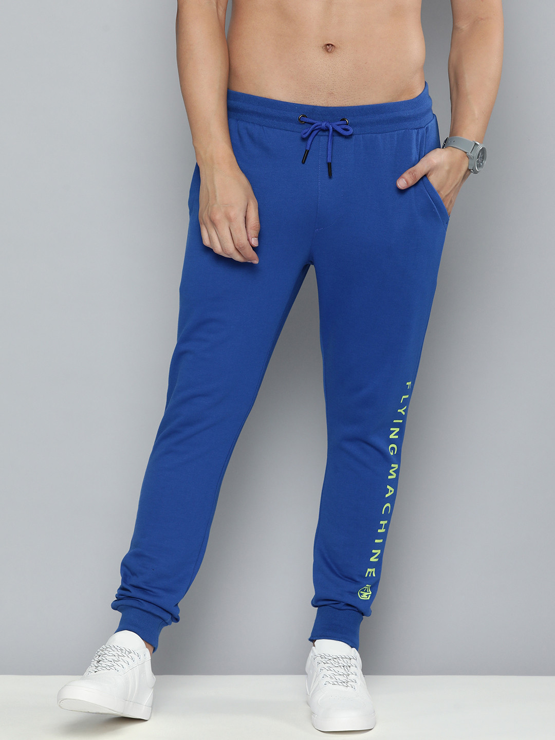 Buy Flying Machine Men Blue Printed Slim Fit Mid Rise Regular Joggers ...