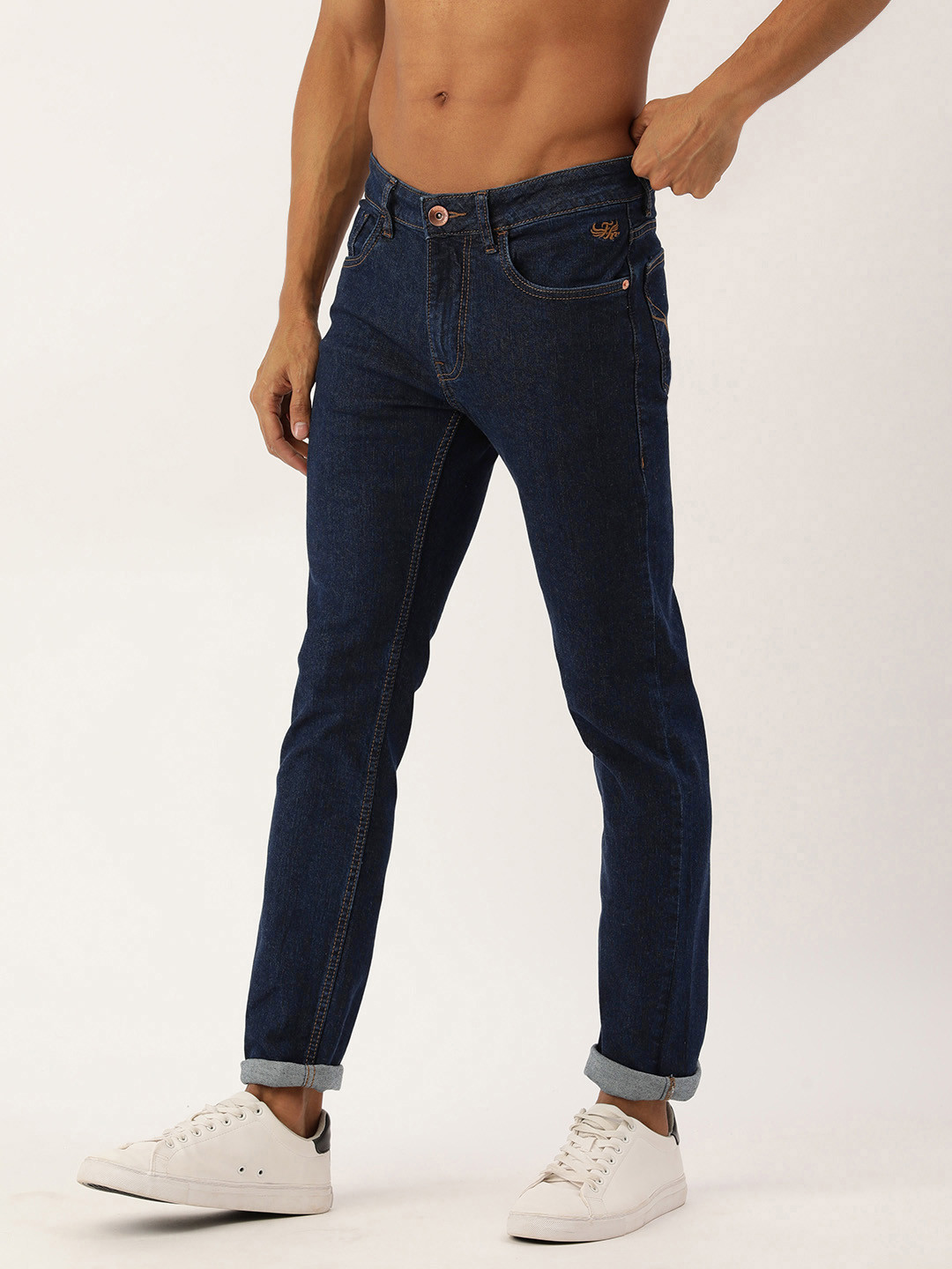 Buy Flying Machine Men Navy Blue Micheal Tapered Slim Fit Stretchable ...