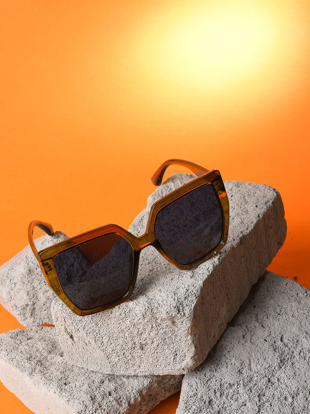 Buy HAUTE SAUCE By Campus Sutra Women Black Lens & Brown Rectangle