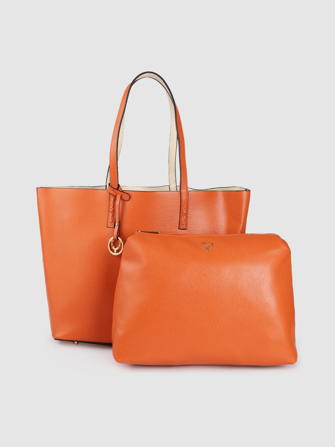 Buy Allen Solly Orange Solid PU Oversized Structured Tote Bag With Tasselled Detail - Handbags 