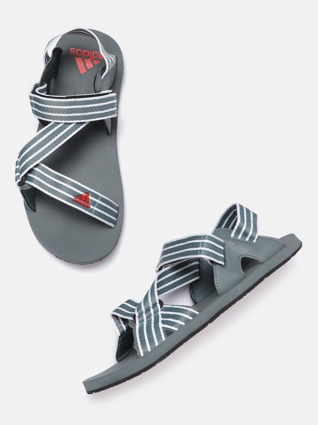 Buy Adidas Men Grey And White Brand Logo Print Traso Sports Sandals