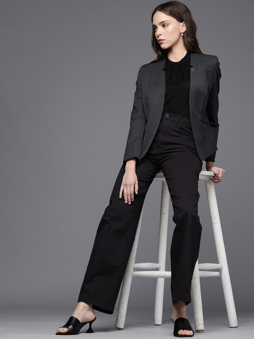 Buy Allen Solly Woman Women Grey Self Design Single Breasted Formal Blazer - Blazers for Women 