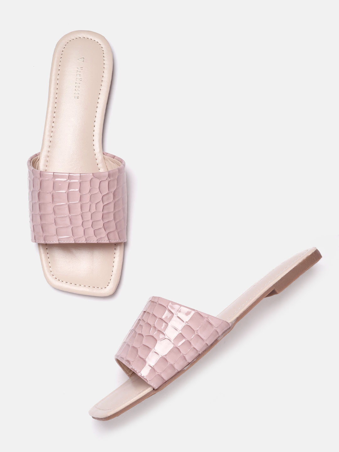 Buy Van Heusen Woman Dusty Pink Croc Textured Open Toe Flats - Flats for Women 18741506 | Myntra