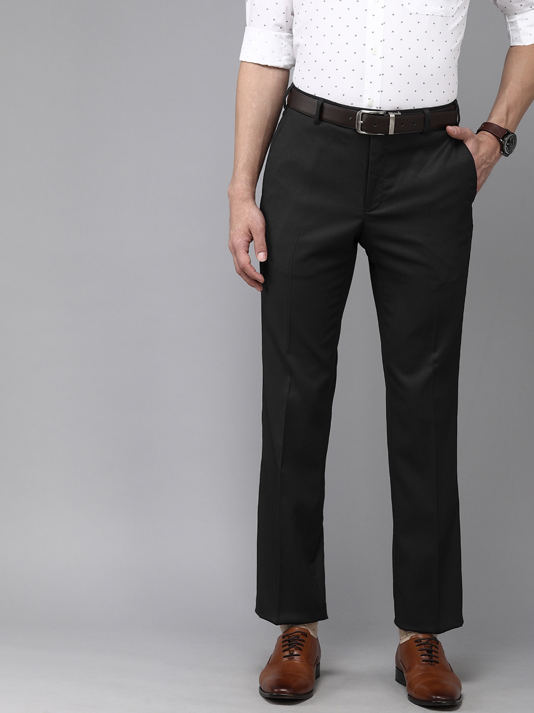 Buy Park Avenue Men Black Smart Fit Low Rise Formal Trousers - Trousers ...