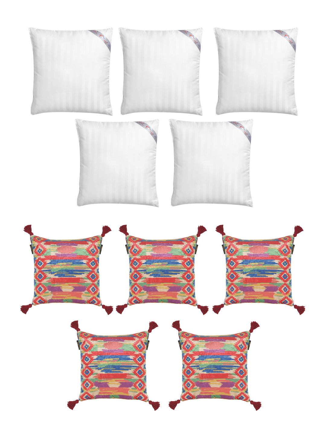 Buy HOSTA HOMES Set Of 5 Striped Cushions & 5 Velvet Square Cushion