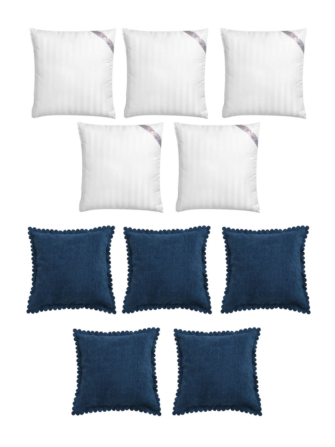 Buy HOSTA HOMES Set Of 5 Striped Cushions & 5 Velvet Square Cushion