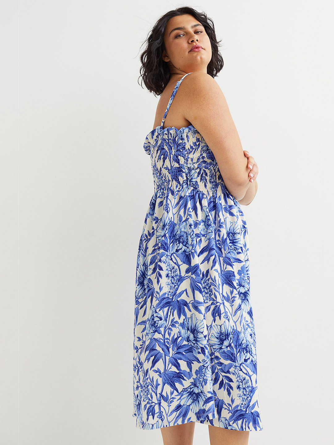 Buy H&M Women Plus Size Blue Smocking Detail Dress Dresses for Women