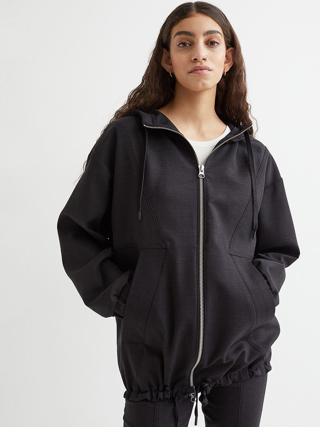 Buy H&M Women Charcoal Grey Oversized Wool Blend Jacket Jackets for