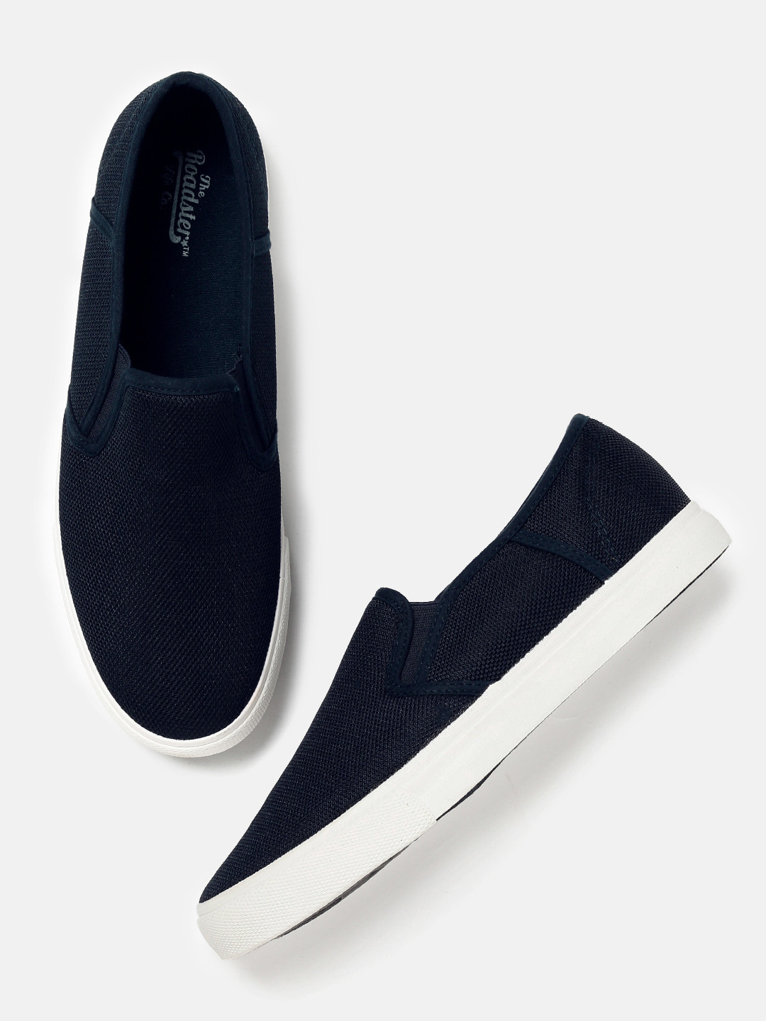 slip on navy blue sneakers