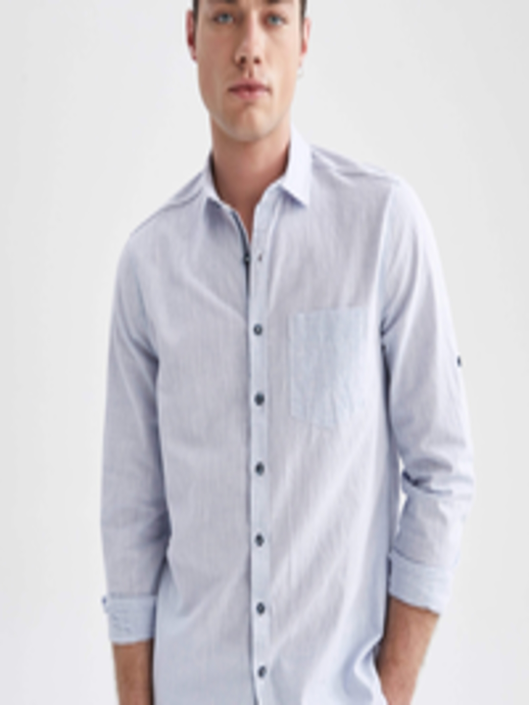 Buy DeFacto Men Blue Striped Pure Cotton Casual Shirt - Shirts for Men ...