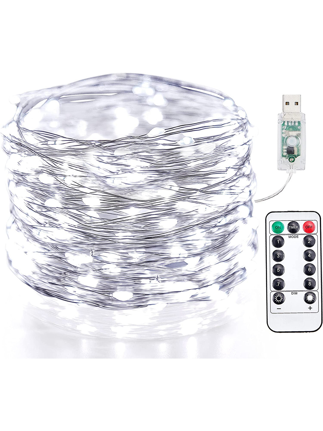 Buy XERGY White 100 LED Silver Wire String Lights 8 Modes USB Powered