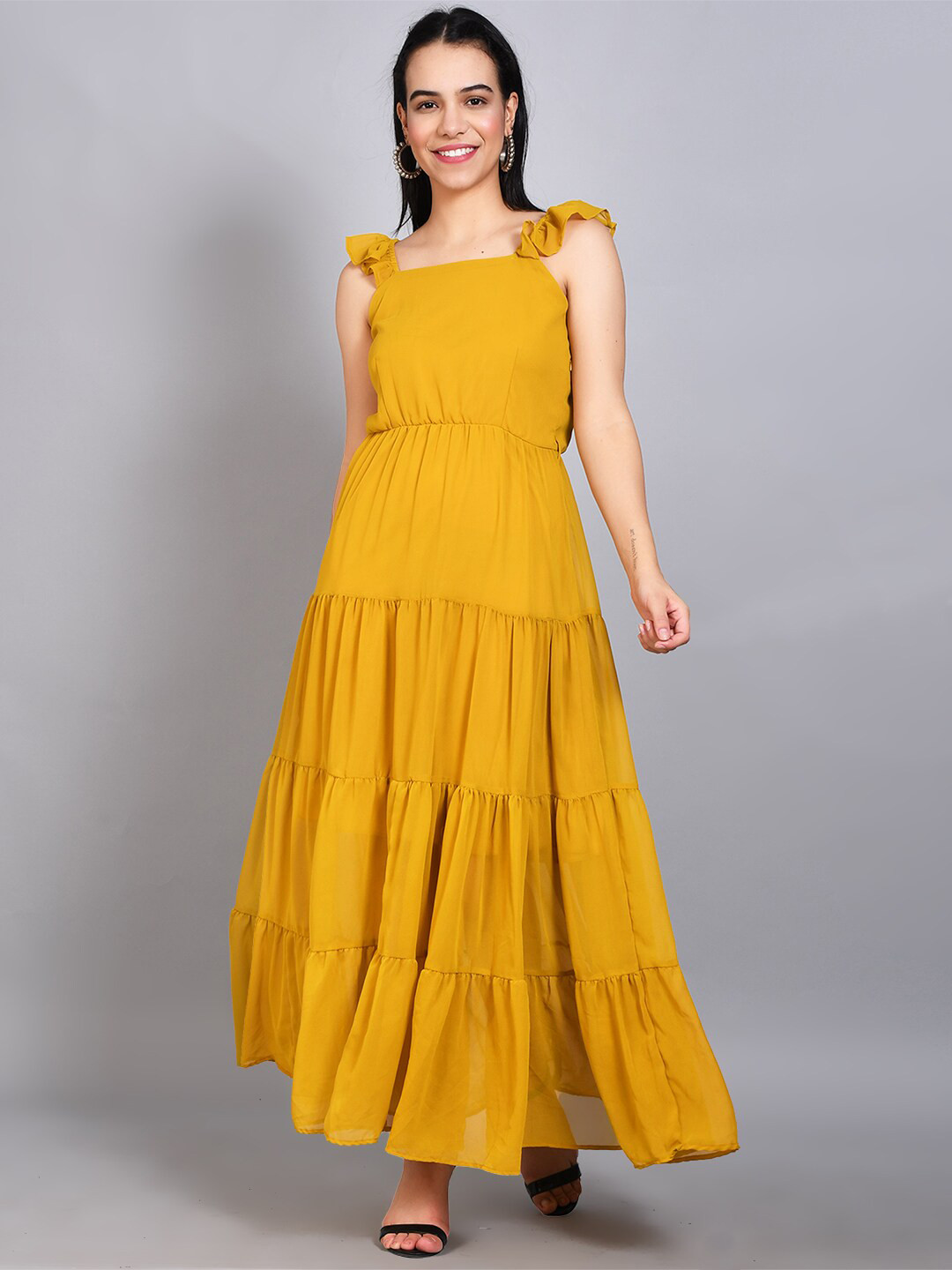 Buy FLAVIDO Mustard Yellow Maxi Dress Dresses for Women