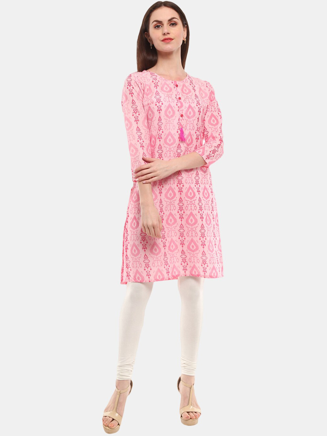 Buy V Mart Women Pink & Cherry Blossom Pink Ethnic Motifs Printed Kurta Kurtas for Women