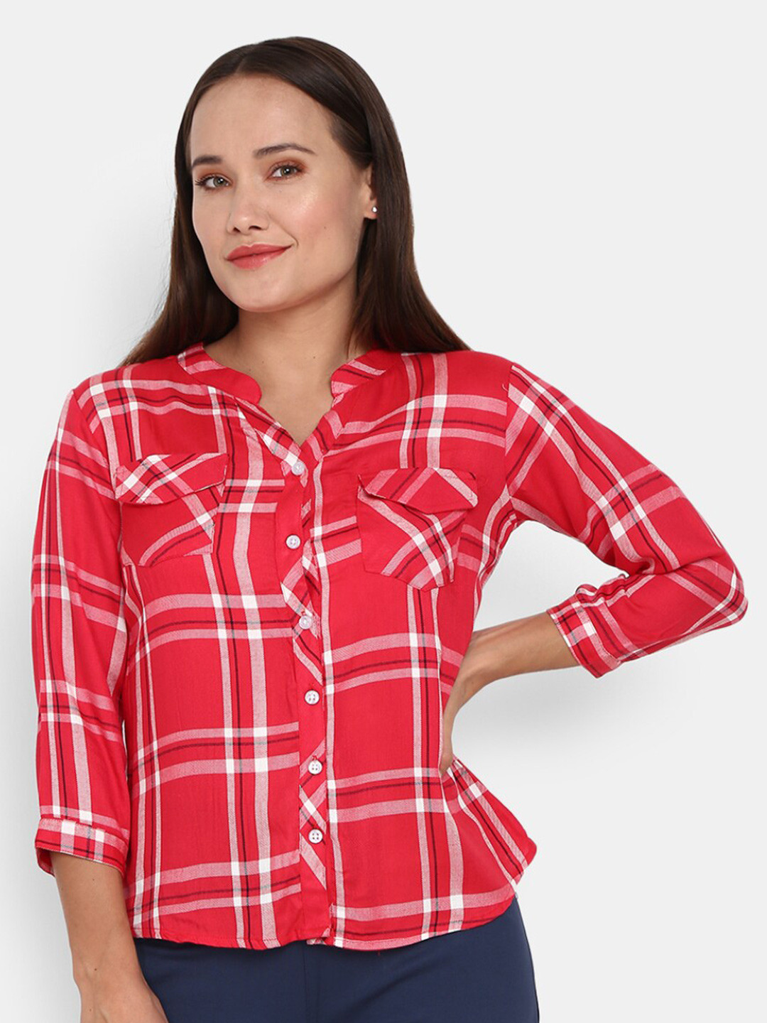 Buy V Mart Women Red Tartan Checks Checked Casual Shirt Shirts for