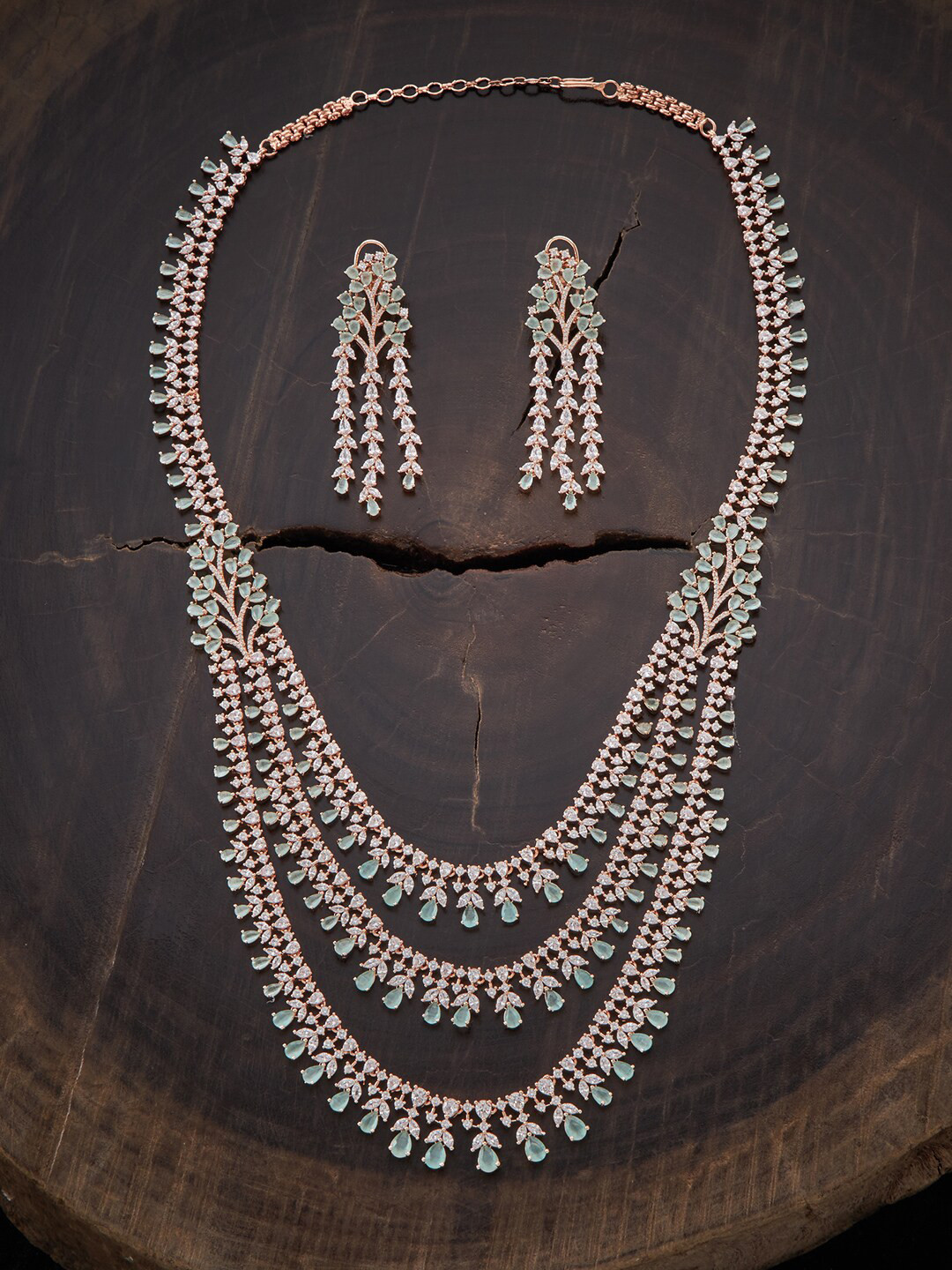 Buy Kushal's Fashion Jewellery Rose Gold Plated Sea Green CZ Studded