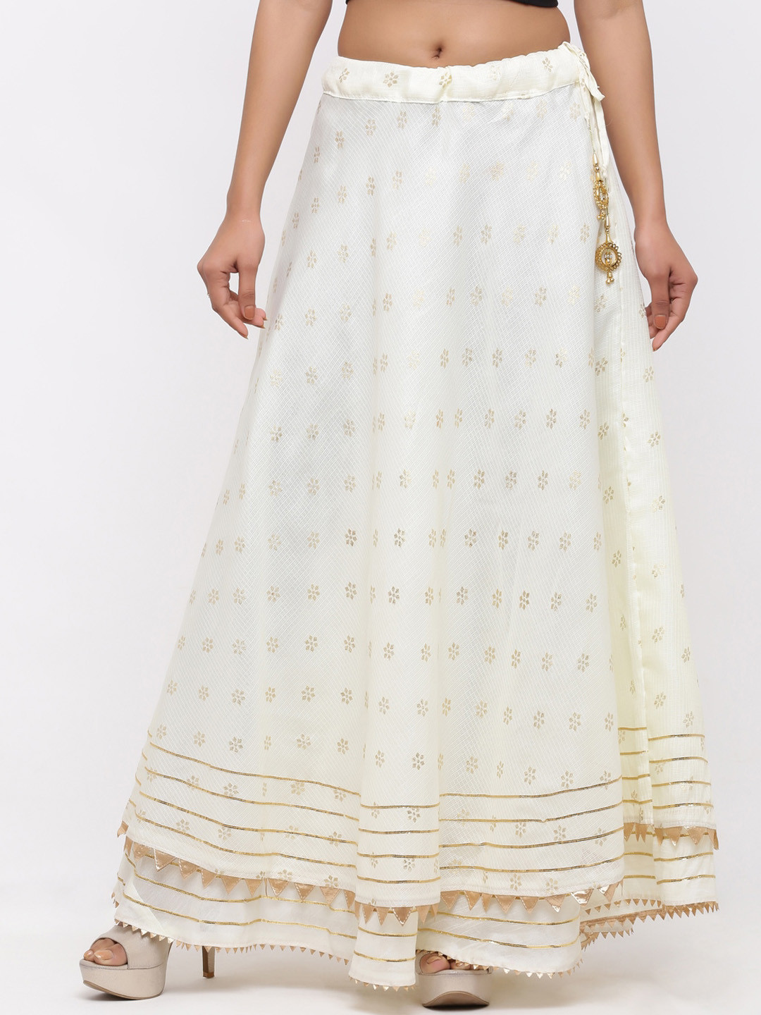 Buy SOUNDARYA Women Off White Printed Pure Cotton Skirts Skirts for