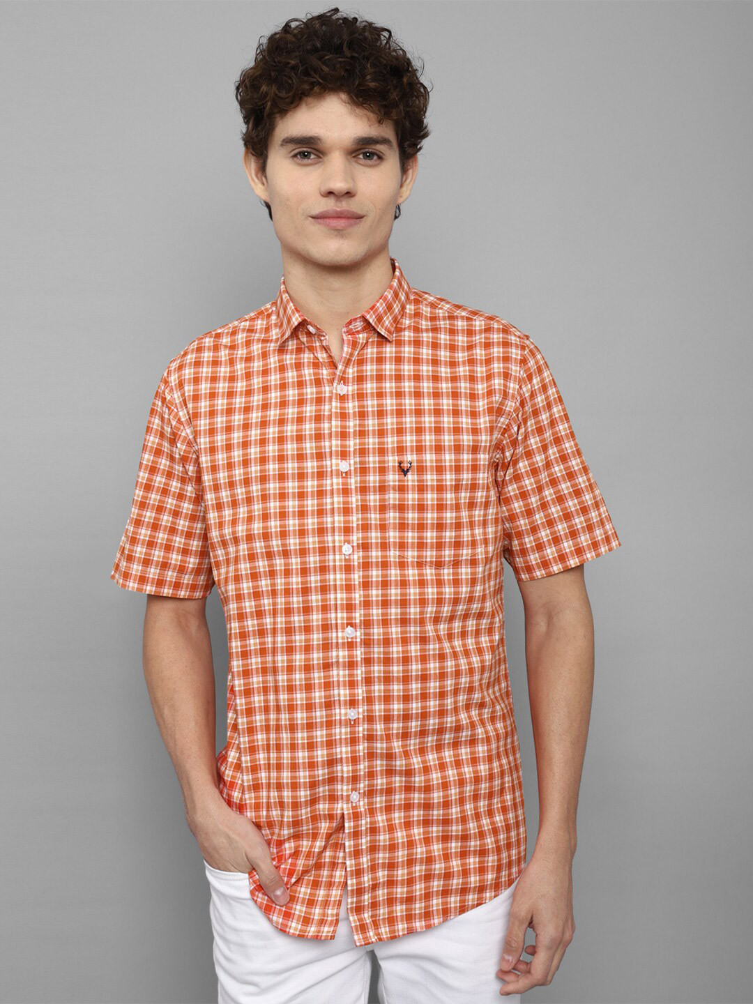 Buy Allen Solly Men Orange Slim Fit Gingham Checks Checked Casual Shirt