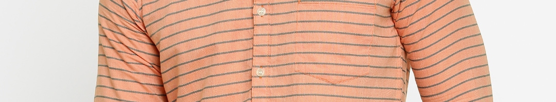 Buy Mast & Harbour Men Orange & Grey Regular Fit Striped Casual Shirt ...