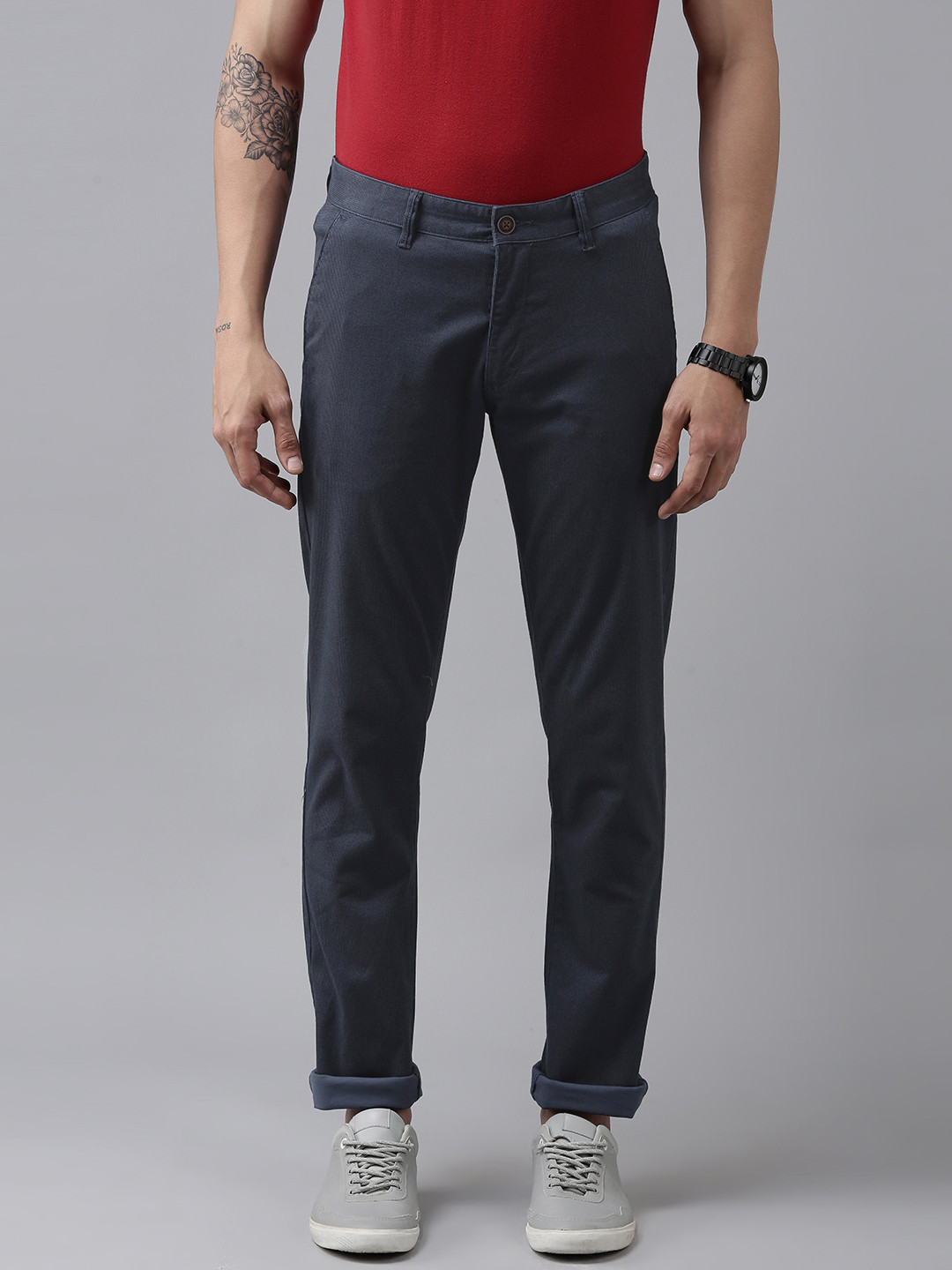 Buy Van Heusen Sport Men Navy Blue Tapered Fit Chinos Trousers ...