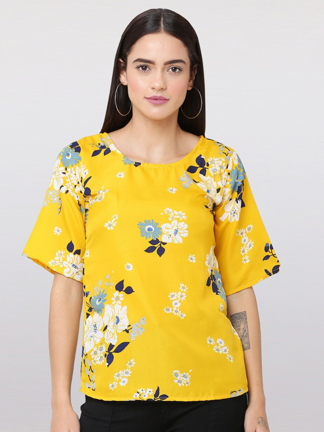 Buy The Label Bar Yellow & Google Chrome Yellow Floral Print Top Tops for Women 18764888 Myntra
