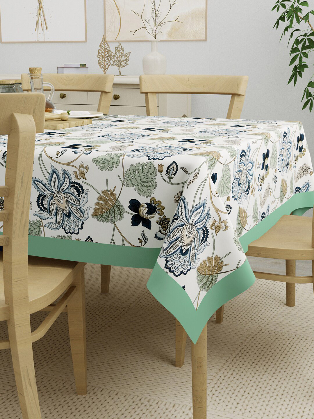 Buy Clasiko Green & White Printed Cotton Table Covers Table Covers
