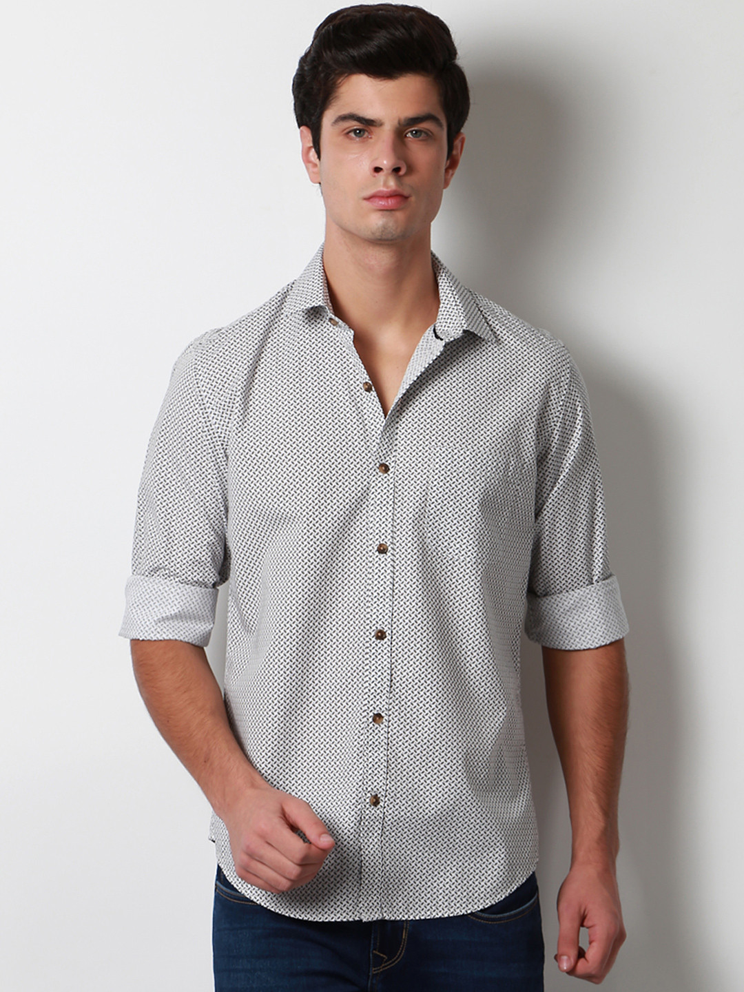 Buy Peter England Men Grey Slim Fit Printed Casual Shirt Shirts for