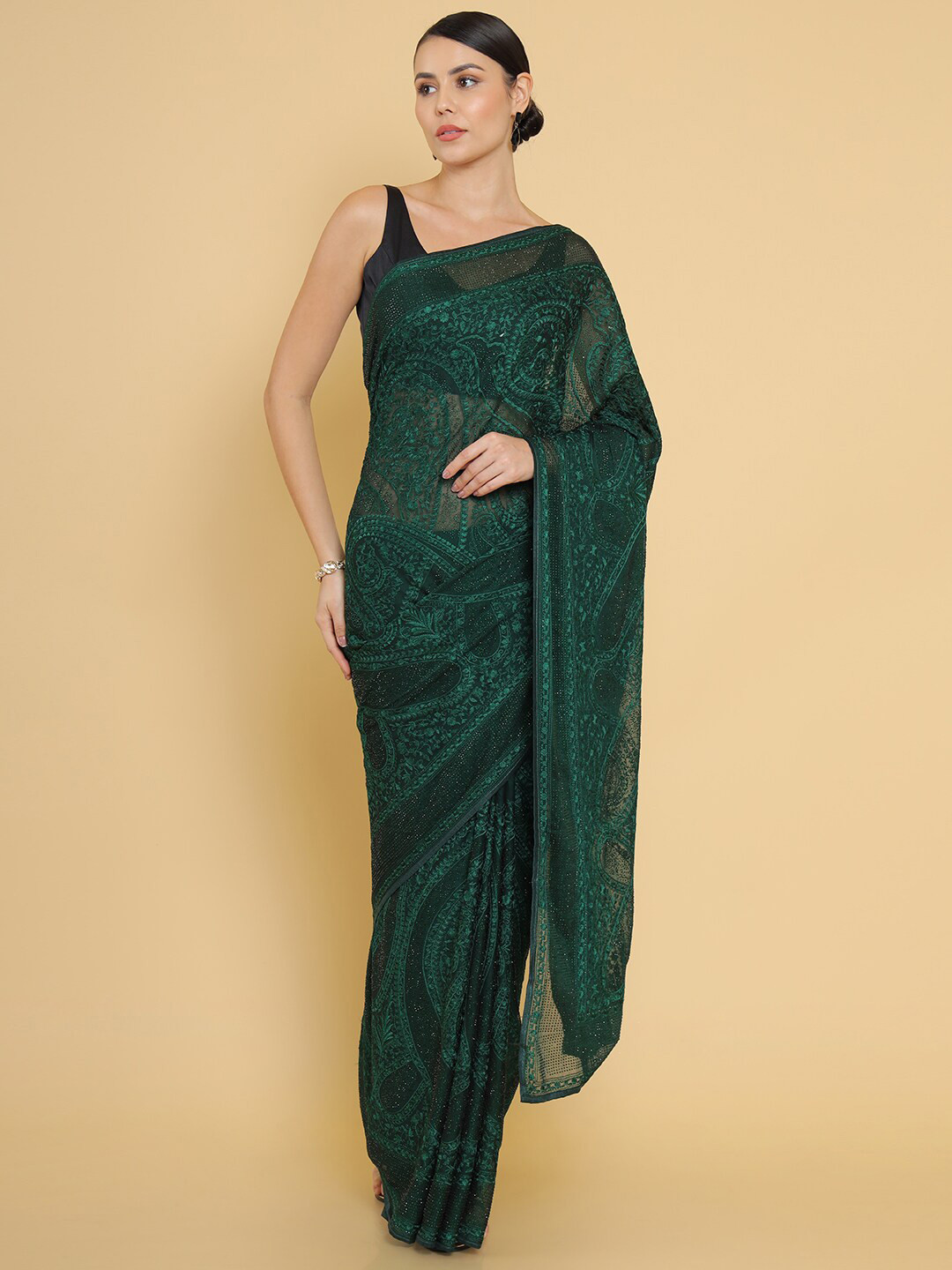 Buy Soch Green Paisley Beads And Stones Saree Sarees for Women