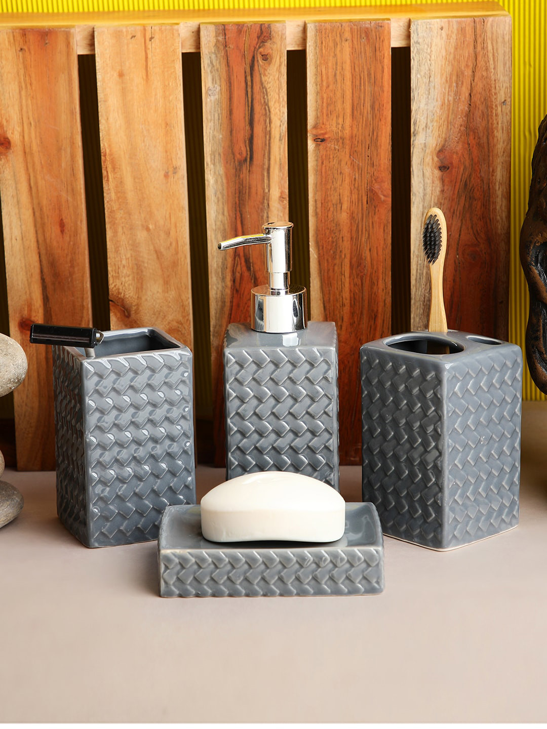 Buy ROMEE Grey Ceramic Bathroom Accessories Set Bathroom Accessories