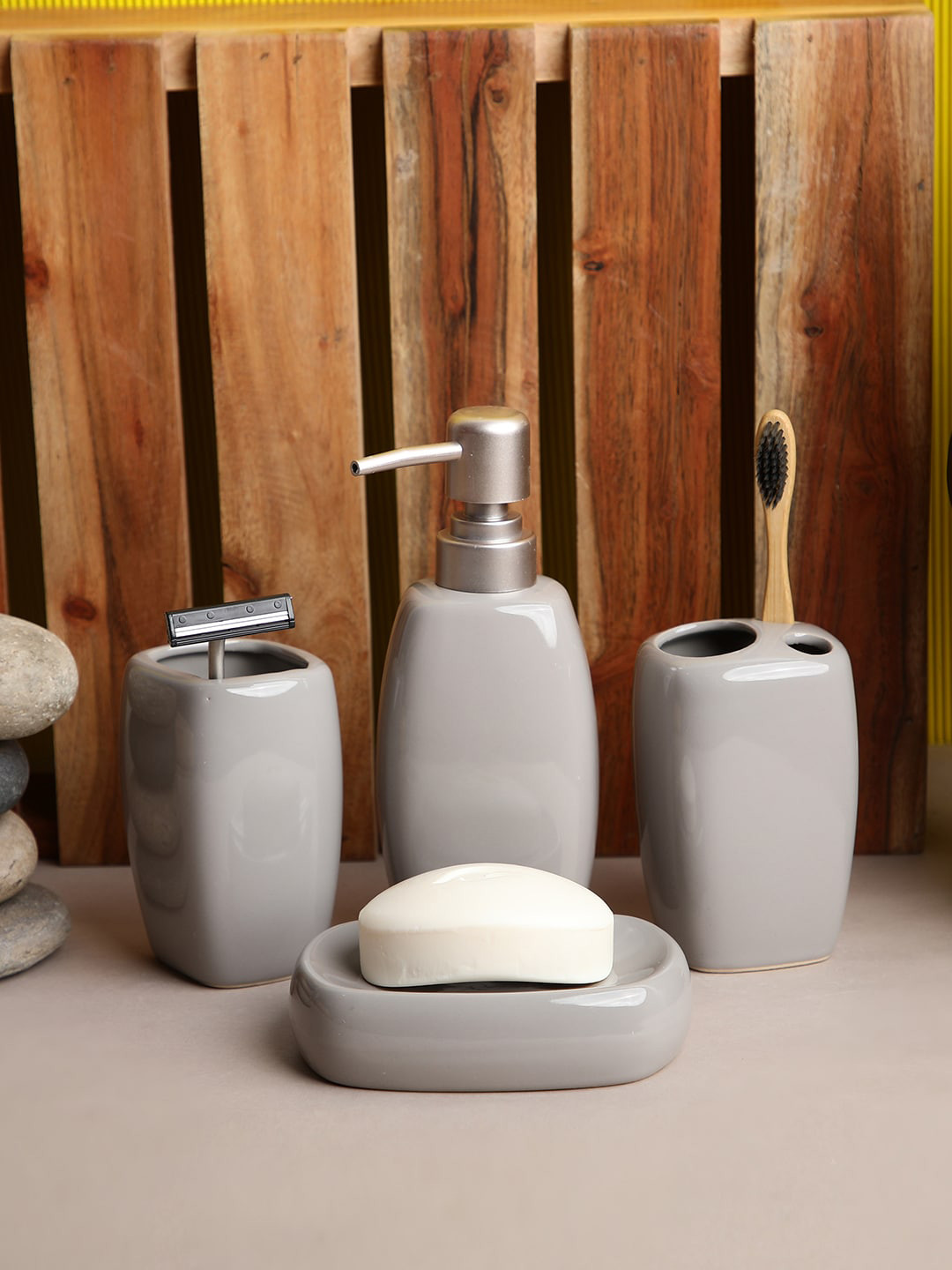 Buy ROMEE Grey Ceramic Bathroom Accessories Set Bathroom Accessories