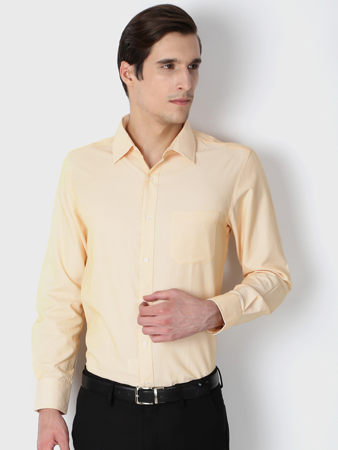 Buy Peter England Men Yellow Regular Fit Striped Formal Shirt Shirts