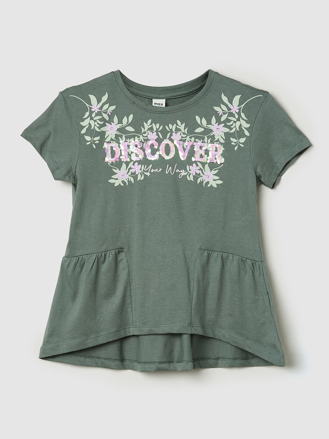 Buy Max Olive Green Floral Print Top - Tops for Girls 18782520 | Myntra