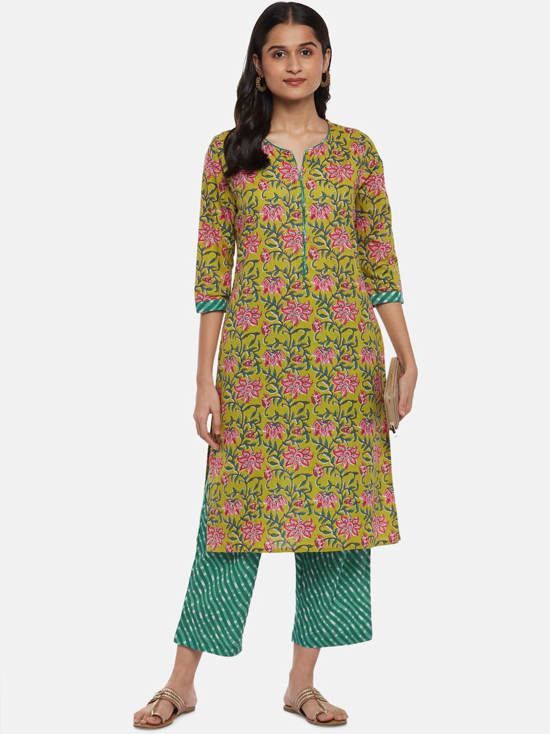 Buy RANGMANCH BY PANTALOONS Women Lime Green Paisley Printed Pure