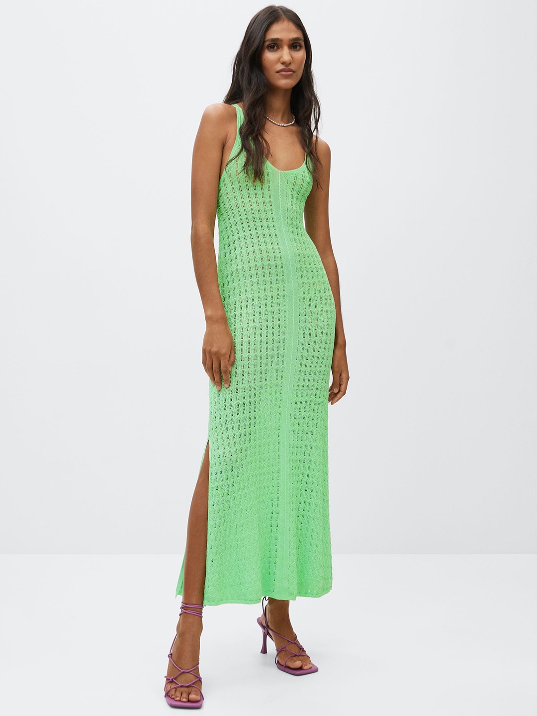 Buy MANGO Green Crochet Maxi Dress With Lace Up Detail Dresses for