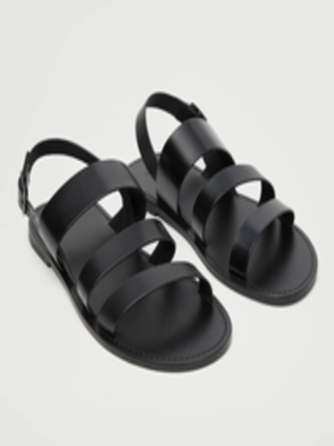 Buy MANGO MAN Black Solid Leather Comfort Sandals - Sandals for Men ...
