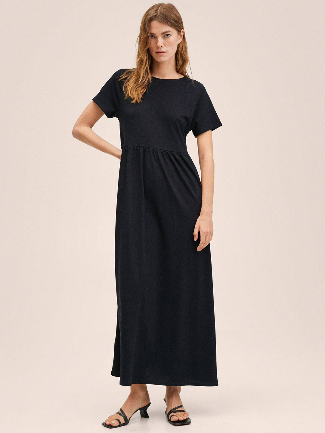 Buy MANGO Black Solid Pure Cotton Maxi Dress Dresses for Women